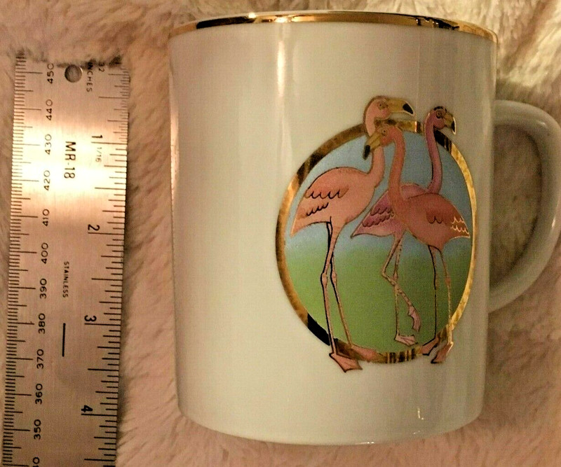 NORCREST Pink Flamingo Decorative Coffee Tea Mug 14 kt gold trim crafted in Japa