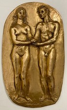 MESSINA FRANCESCO ADAMO ED EVA BASSORILIEVO IN BRONZO DORATO OPERA UNICA LORIOLI