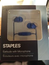 NEW  Staples Earbuds with Microphones Blue-