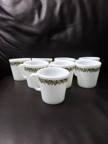 Vintage Pyrex Crazy Daisy Spring Blossom Milk Glass Coffee Cup Mug 1410 set of 8