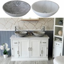 Bathroom Double Vanity White Painted Cabinet White Marble Top Stone Basin