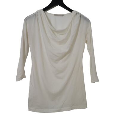 Stefanel Ivory Cowl Neck Top 3/4 Sleeve Office Work Minimalist Neutral Preppy S