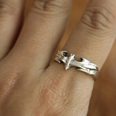925 Sterling Silver Bat Ring For Men - Biker Punk Skull Ring Size 8 - View #10