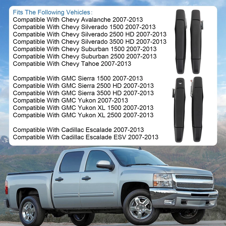 Manija de puerta delantera y trasera negra 4X para Chevy GMC Tahoe Yukon Sierra 2007-2014 Foto 2 de 4