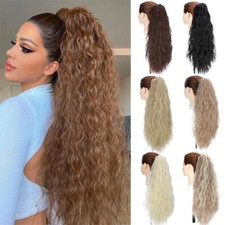 Real Natural Ponytail Clip In Hair Extensions Pony Tail Long As Human Corn Wavy