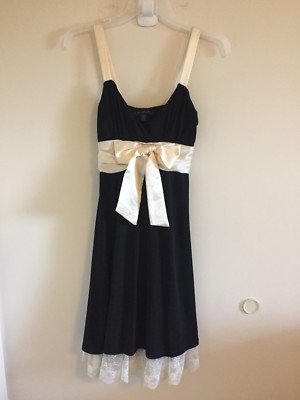Jodi Kristopher Sz Small Dress Black Cream Trim & Lace Hem Spaghetti Straps  #F | eBay