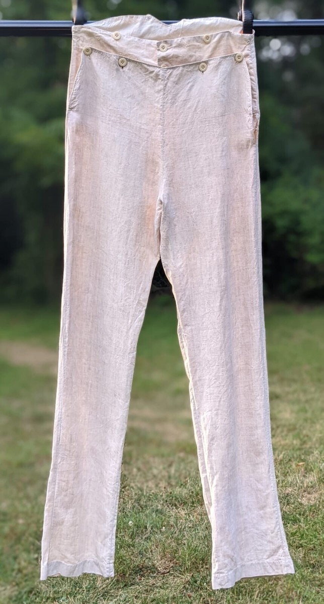 1840'S HAND SEWN FINE LINEN BROAD FALL / FALL FRONT PANTS | eBay