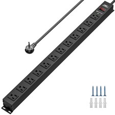 1875W Heavy Duty 12-Outlet Power Strip Surge Protector,6Ft Cord/15A,2100J