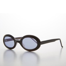 Purple Small Junior Adult Oval Colored Lens 90s Sunglass Black Frame - Gem