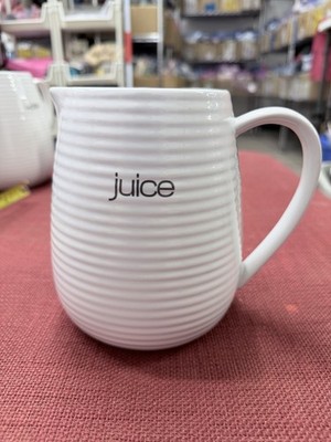 Ciroa Liquidlines Juice Pitcher 6  Ribbed White Stoneware Pour Spout Kitchen