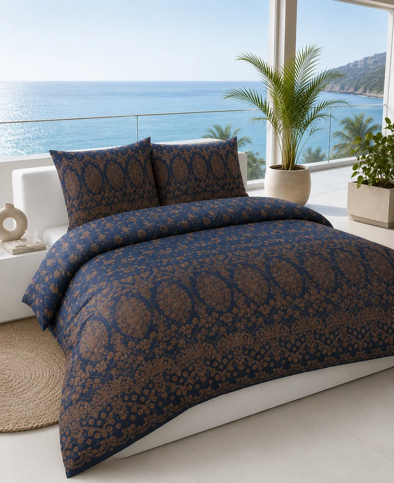 Bassetti BETTWÄSCHE SET GOLD DECOR B1 blau SATIN 135x200 80x80 Kissen BEZUG Neu - Bild 1 von 1