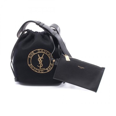 Saint Laurent Paris Rive Gauche Shoulder Bag Wool Leather Black