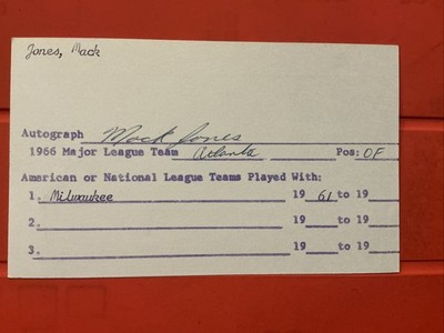 Mack Jones    MLB Debut: 1961 Milwaukee Braves     Autograph 