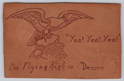 Im Flying High In Denver Eagle On Mountain Leather Burnt Edge Postcard