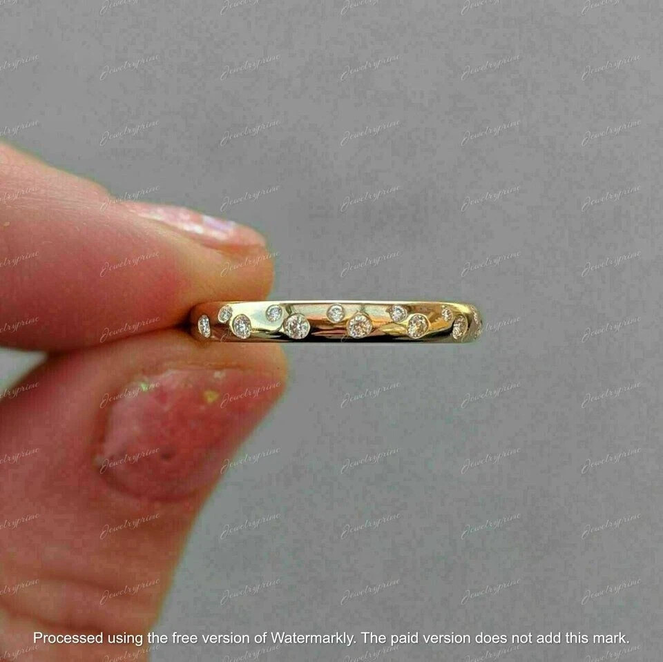 1Ct Round Cut Lab Created Diamond 14k Yellow Gold Finish Wedding Band Ring