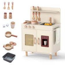 Wooden Pretend Kitchen Playset with Realistic Ice Maker-Yellow - Color: Yellow