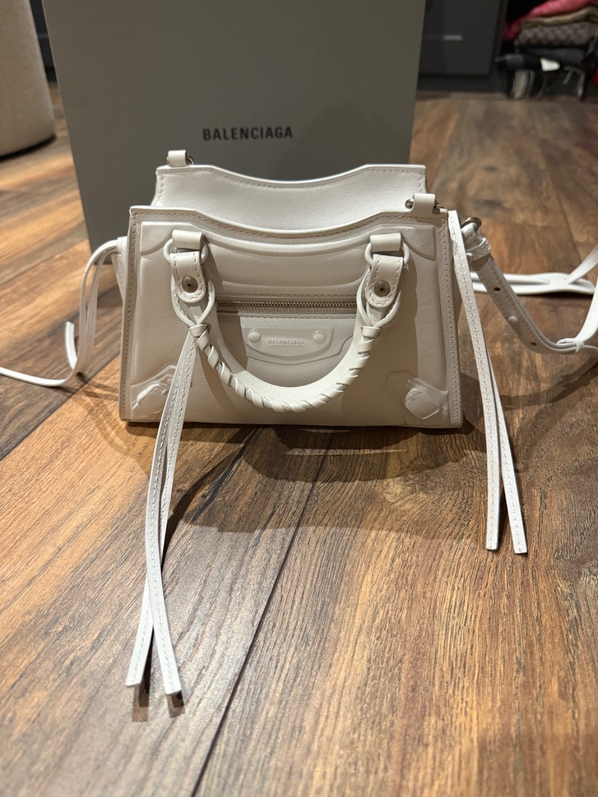Discontinued White Balenciaga Leather Neo Classic Mini City Bag