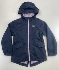 REI Rain Windbreaker Kids Sz 6-7 Jacket Youth Girls Hooded Full Zip Navy /Purple