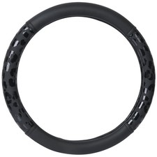 Auto Drive Black Leopard Steering Wheel Cover Faux Leather Universal Fit 15in