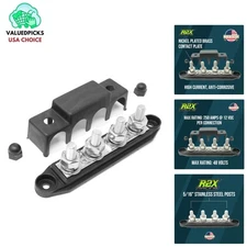 250 Amp 4-Post Power Distribution Block with Cover - Black Bus Bar, Marine & ...