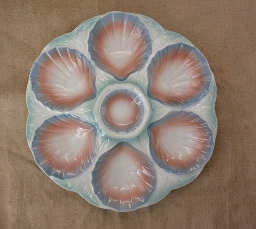 Vintage French Digoin & Sarreguemines Majolica Oyster Plate B