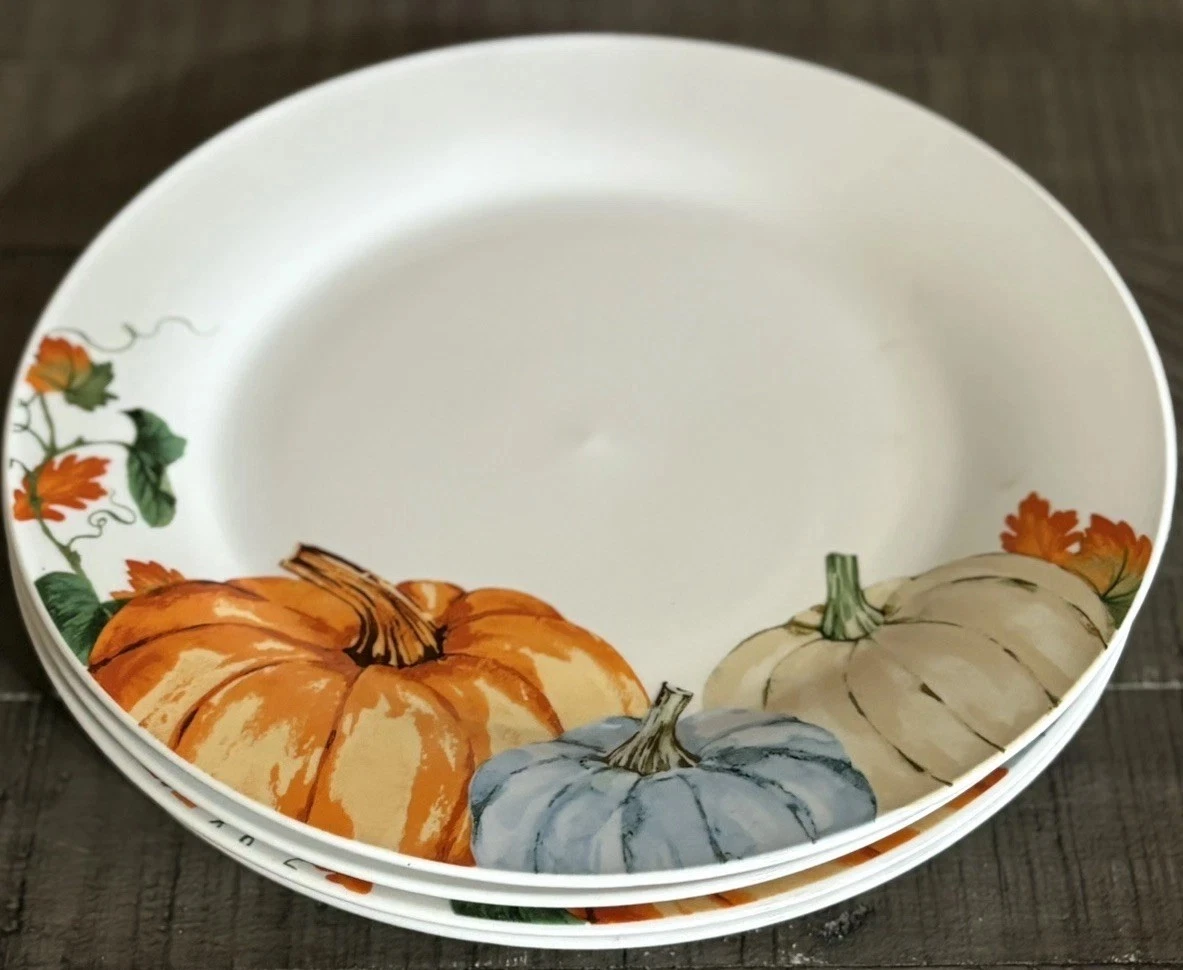 Set Of 8 Royal Norfolk Fall Pumpkin Thanksgiving Dinner Plates 10.5”