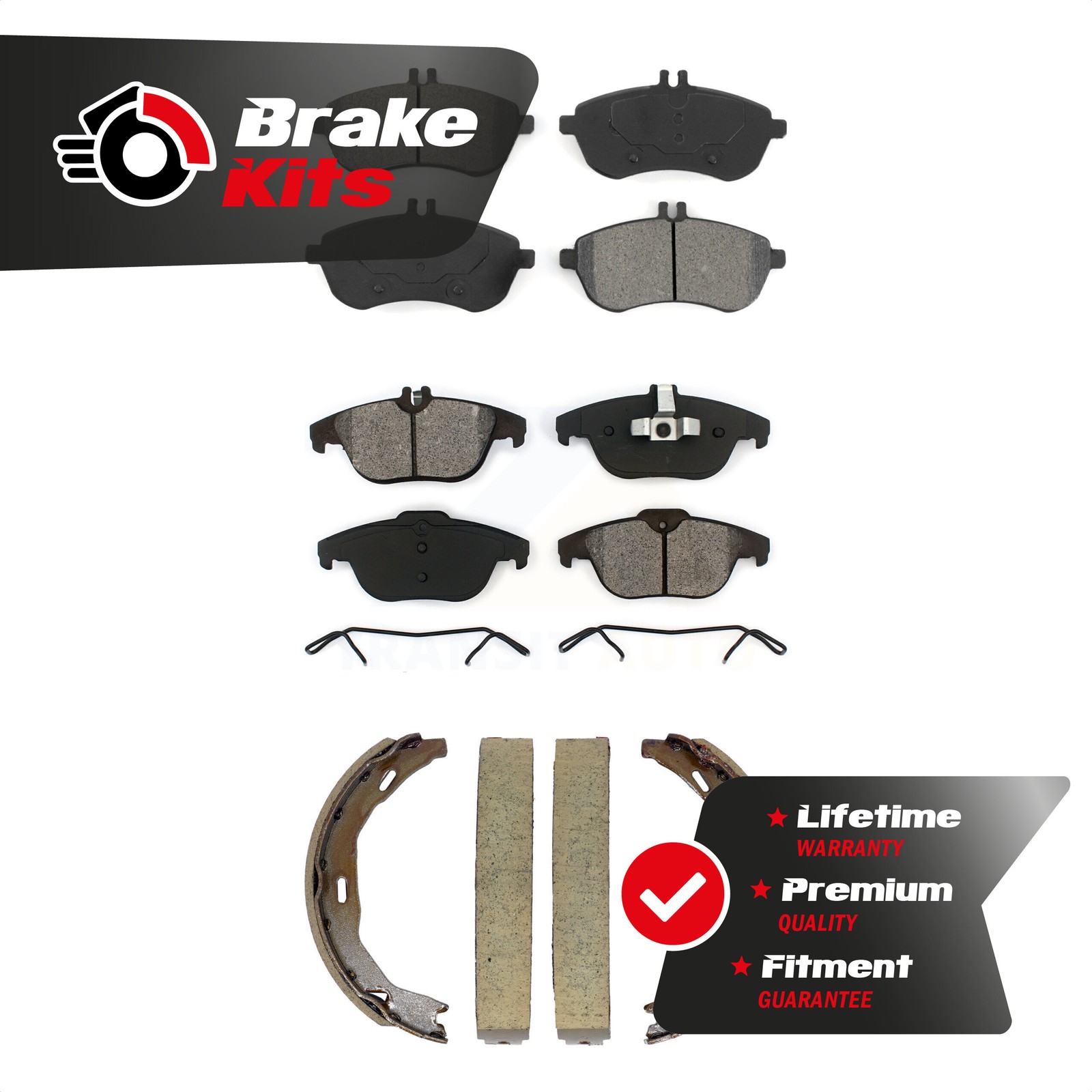 Front Rear Semi-Metallic Brake Pads And Parking Shoes Kit For