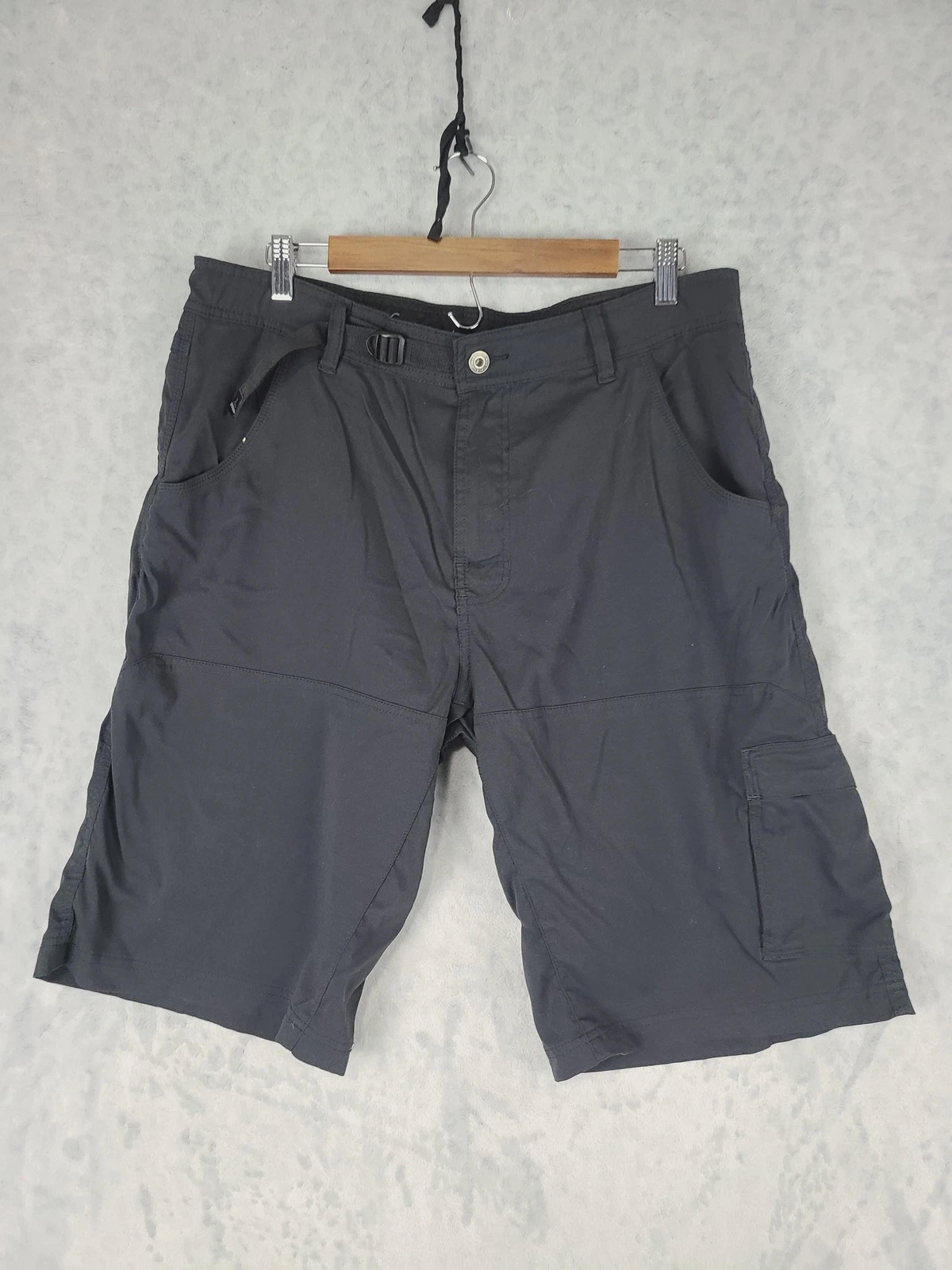 prAna Shorts Mens Large Stretch Zion Black Hiking Cargo Belted Nylon Quick Dry