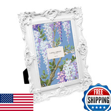 Laura Ashley 5x7 White Ornate Textured Hand-Crafted Resin Picture Frame with Eas