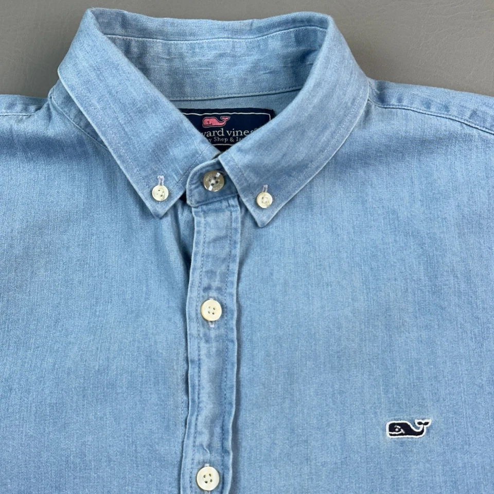 Vineyard Vines Shirt Mens Medium Blue Slim Fit Whale Embroidered Casual Preppy - Image 4 of 4