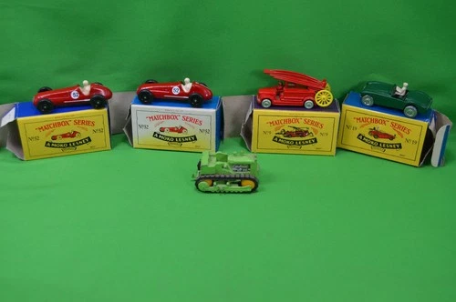 4 Matchbox Series Lesney Diecast Cars In Box,no. 9, 19, 52 + Old Tractor