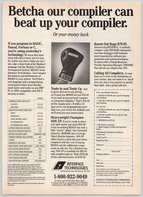 M2SDS Compiler Interface Tech Modula-2 Software PC 1986 Vintage Print Ad