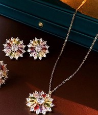 Cubic Zirconia Crystal Bridal Necklace And Earring