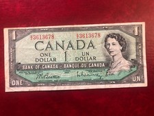 1954 Canada One Dollar Banknote Currency - Circulated great condition-5