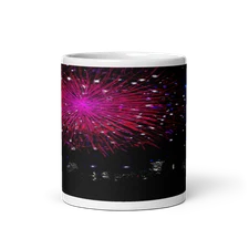 Night Skyline Fireworks Ceramic Mug - 11oz