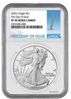 2025 S Silver American Eagle S$1 NGC PF70 UC First Day Of Issue FDI - ready