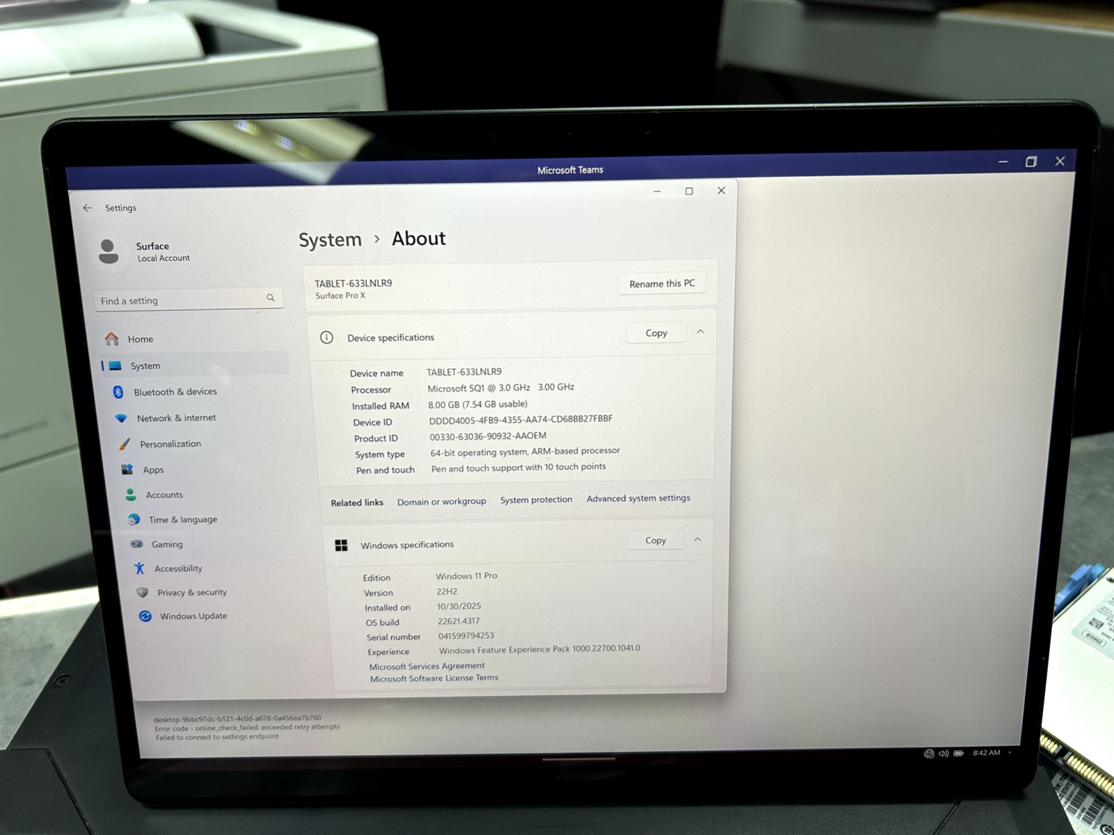 MICROSOFTSurfaceProX1876Laptop13"MSSQ13ghz,8GBRam,128gbssdWin11