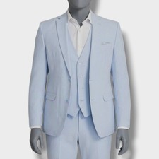 Bar III Men's Blue Slim-Fit Linen Jacket  Pants 2-Piece Suit Size 38S 32W 32L