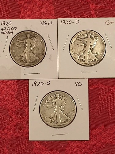 1920-P, D, & S Walking Liberty Half Dollars, G+ - VG+ Condition