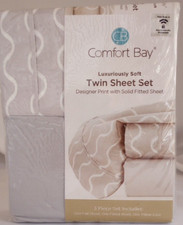 Comfort Bay Twin Size Sheet Set 3 Piece Set Gray/White NEW