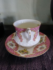 Queens Rosina Bone China Footed Teacup Saucer Gold Trim Flowers