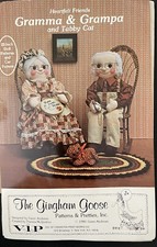 Gramma Grampa Folks and 6" Tabby Cat 22" Doll PATTERNS Vtg 80s Gingham Goose