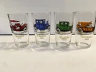 4 Vintage Car Auto Glasses Ford Chevy Stutz Hudson Buick Anchor Hocking Glass