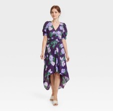 Women's Crepe Short Sleeve Midi Dress - A New Day  Navy Floral S