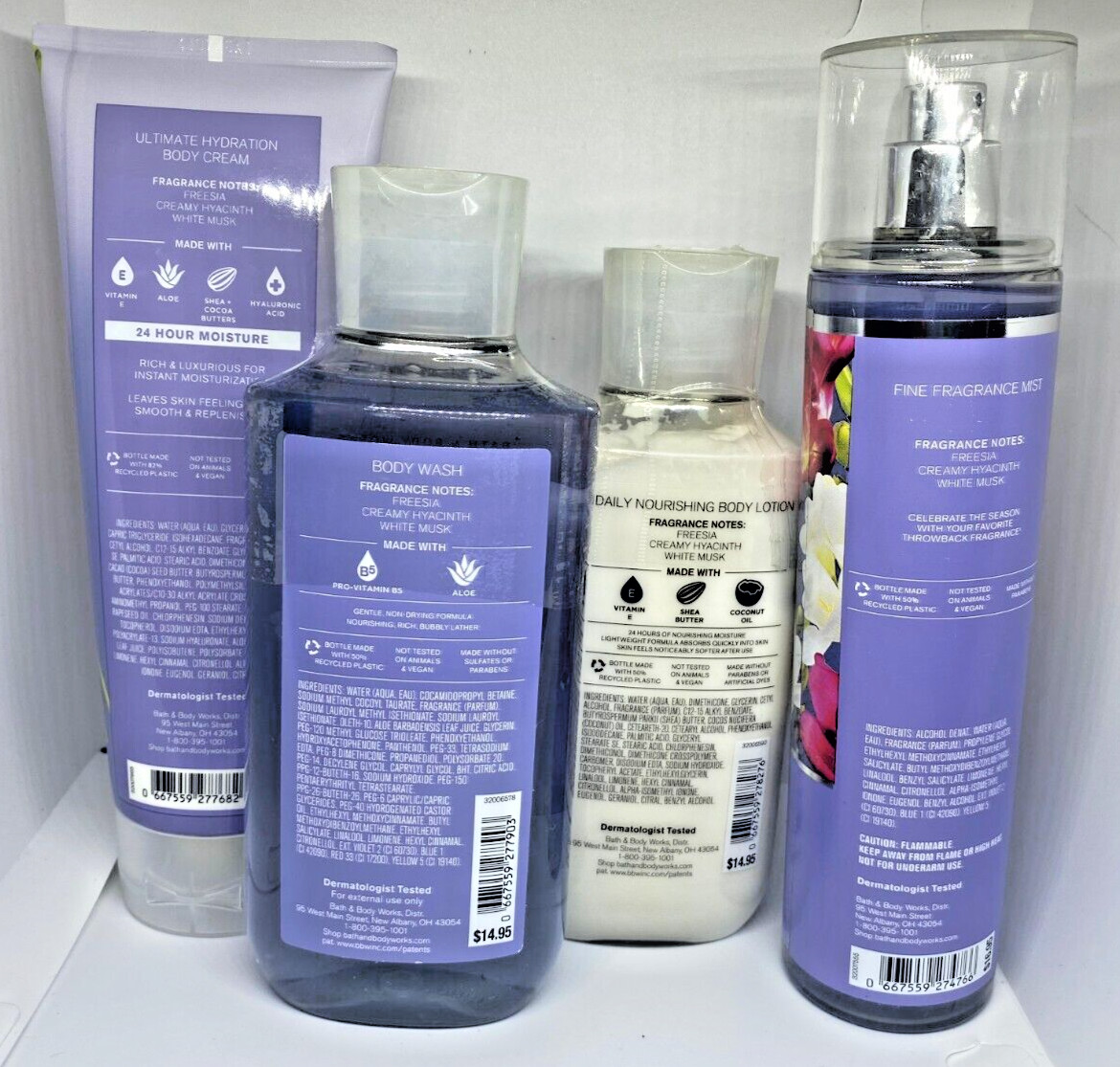 Bath and Body Works freesia body mist, shower gel, cream & lotion  *SET OF 4*