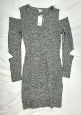 Bar Iii Cutout Cold Shoulder Grey Printed Sweater Bodycon Dress - XL, XXL       