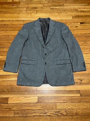 Oscar De La Renta Blazer Jacket Mens 43L Gray Wool Cashmere 2 Button Sport Coat