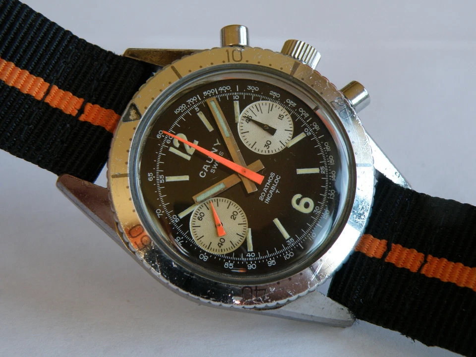 CAUNY-"20 ATMOS"-OVERSIZE (38 MM)-CASSA A VITE-SUB 200 M-VALJOUX 7733-FIRMATO - Immagine 3 di 4