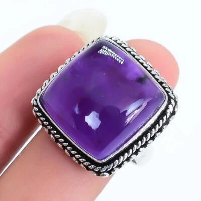African Amethyst Edelstein Handgefertigter Silberring Größe 7.5 RRJ16963 - Bild 1 von 4