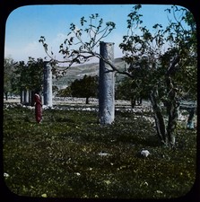 RUINS OF SAMARIA PALESTINE C1883 HAND COLOURED PHOTO Magic Lantern Slide
